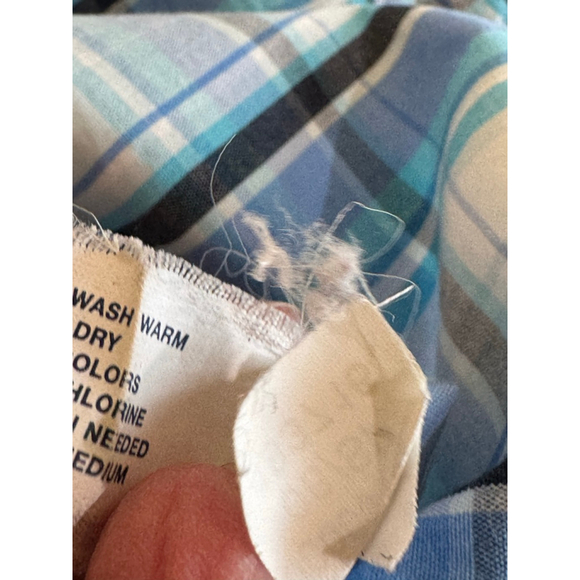 Men's GAP Blue White Plaid Fitted Short Sleeve Button Down Shirt L - Picture 4 of 6